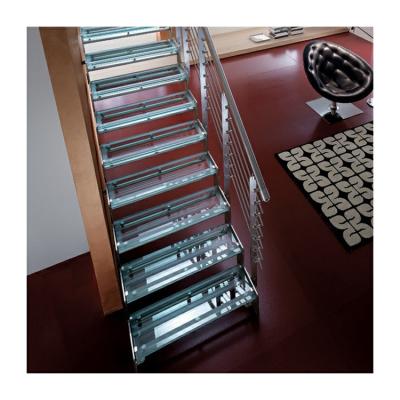 China Open staircase tempered glass panel stairs build glass straight staircase for sale