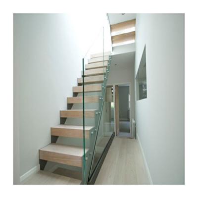 China Eco Friendly Solid Wooden Staircase Indoor Invisible Stringer Straight Stairs en venta