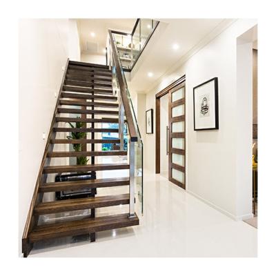 China Building Decorated Mono Stringer Stair I Shape Straight Hard Wood Staircase for sale