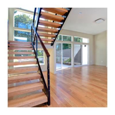 China Indoor Mono Stringer Stair Straight Cantilever Steel Solid Wood Staircase for sale