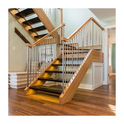China Indoor Straight Oak Staircase Modern Steel Wood Staircase Customized à venda