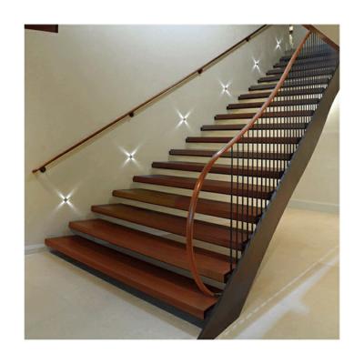 China Commercial Indoor Mono Stringer Stair Stainless Steel Wood Staircase for sale