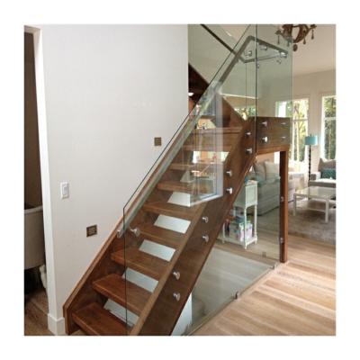 中国 Residential Glass Wood Staircase Architectural Straight Stairs Customized 販売のため