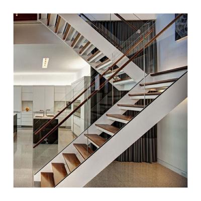 China Laminated Glass Straight Wooden Staircase Interior Solid Wood Stairs Te koop