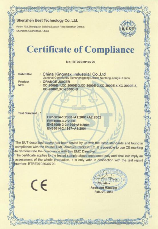 Declaration of Conformity - China Kingmax Industrial Co.,ltd.