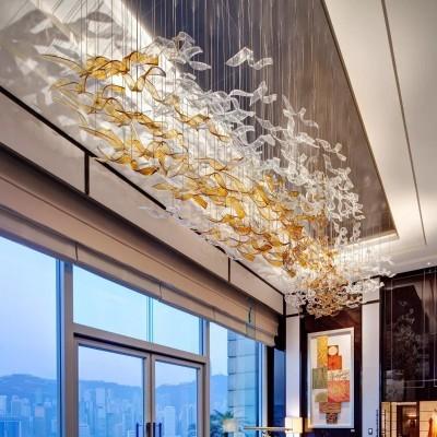 China Lámparas de araña grandes personalizadas Lámpara de cristal soplado a mano para vestíbulo en venta