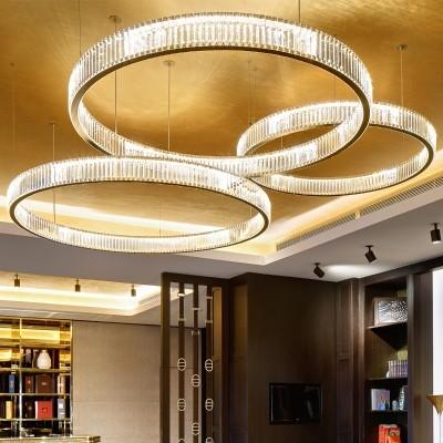 中国 LEDの大きいシャンデリアの幅150cm贅沢な注文の水晶リング吊り下げ式ライト 販売のため
