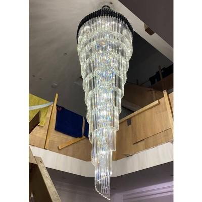 China Araña de cristal de techo alto de 100 cm, lámpara de araña de cristal espiral para escalera en venta