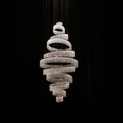 Quality Custom Large High Ceiling Chandelier 11 Rings Spiral Long Crystal Chandelier for sale