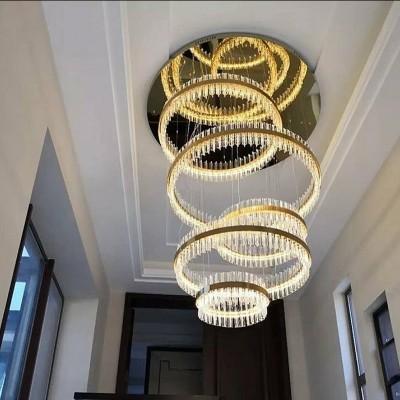 Quality SAA High Ceiling Long Chandelier Multiple Glass Ring Pendant Light for sale