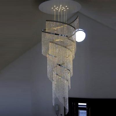 China Zeitgenössischer großer hohe Decken-Leuchter-langer gewundener Leuchter für Treppenhaus zu verkaufen