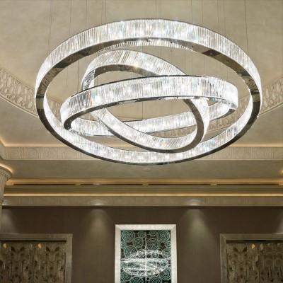 China LEIDENE Moderne Grote Kroonluchters Crystal Ring Hotel Lobby Lighting Te koop