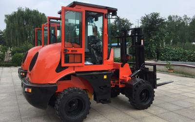 China 3 tons Rough Terrain Forklift Truck CPCY30 ,All Terrain Forklift 4x4 Forklift with Air condition, orange color for sale