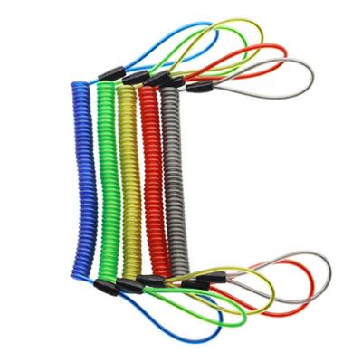 China Anti Theft Colorful Stainless Steel Safety Lanyards Wire Coil Lanyard For Tools for sale