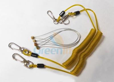 China Safety 5.9'' Steel Inside Plastic Coil Lanyard Transparent Yellow PU Coating for sale