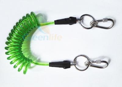 China PU Coated Stainless Steel Coil Tool Lanyard Tether Transparent Green 1.5 Meter for sale