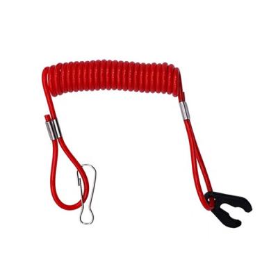 China Extendable Polyurethane Cord Flexible Coil Lanyard Red Stretched Kill Cord for sale