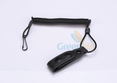 China Flexible Black Tactical Pistol Lanyard Adjustable With Leather Belt Loop for sale