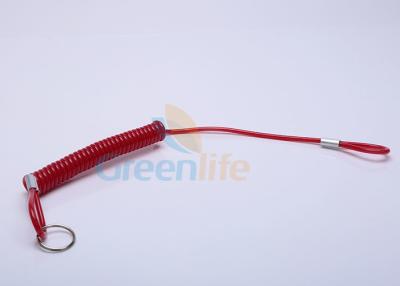 China Custom Size Red Plastic Coil Lanyard Leash Swiveling Loop With Metal Crimp for sale