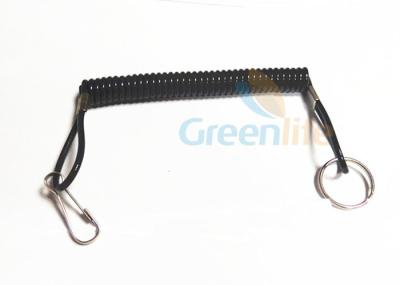 China Cut Resistant Wire Coil Tool Lanyard Balck Pistol Leash With J-Hook & Split Ring for sale
