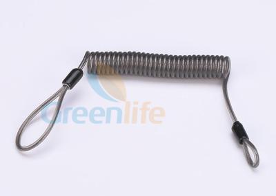 China Reminder Wire Coil Tool Lanyard Cable Transparent Black With Loop On Both Ends for sale