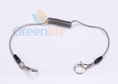 China 175 MM Long Tail Retractable Plastic Coil Lanyard Retainer With Lobster Clips for sale