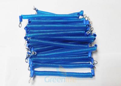 China Terminal Ends PU Coiled Security Cable Blue Lanyard Light Weight 1.4 Metre for sale