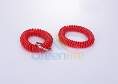 China Soft Red Bungee Plastic Wrist Coil Spring Keychain TPU Tubing With Split Ring for sale