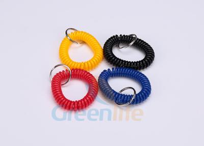 China Yellow Light Weight Plastic Wrist Coil Band Abrasion Resistant With Spilt Key Ring for sale