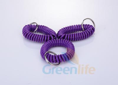 China Custom Elastic Coil Stretch Wristband Keychain , Purple Spiral Bracelet Key Holder for sale