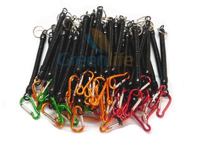 China Black Plastic Coiled Spring Coil Lanyard , Colourful Carabiners Retractable Coil Cord for sale