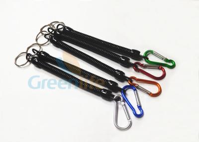 China Black Elastic Cord Fly Retractable Fishing Lanyard , Protective Plastic Coil Lanyard for sale