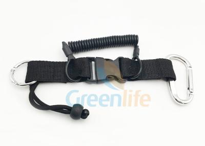 China Plastic Heavy Webbing Quick Release Coil Lanyard Solid Black Swiming Tether for sale