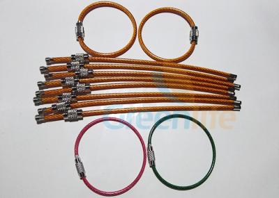 China Stainless Steel Wire Lanyard Accessories Colored PU Coated Wrist Band With Lock Loop for sale