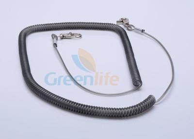 China Expandable Gray Fishing Rod Lanyard Coil Safety Strap With Two Ends Metal Hook for sale