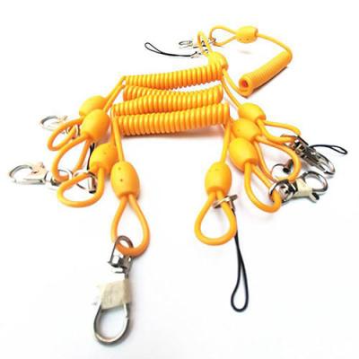 China Stretched 80 CM Bungee Retractable Tool Lanyards Yellow Spring Key Chain Holder for sale