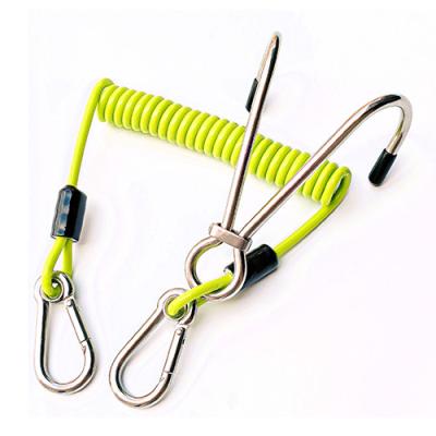 China Deap Sea Diving High Tensile Wire Coil Lanyard Stainless Steel Double Head Flow Hooks en venta