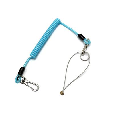 China Nylon Cord Core Coil Tool Lanyard Hand Free Sky Blue Plastic Coated for sale