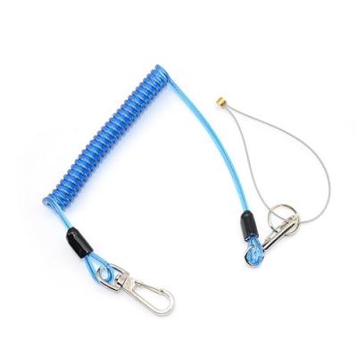 Chine Clear Plastic Blue Coiled Wire Rope Lanyard Tool Safety Lanyard à vendre