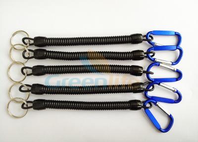 Chine Longe populaire noire de lanière de bobine de ressort en spirale de lanière de pinces de pêche avec Carabiner et porte-clés à vendre