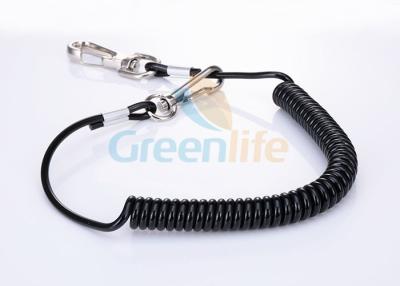 China Heavy Duty Tether Cord Steel Reinforced Black Polyurethane Coiled Jacket With Snaps for sale