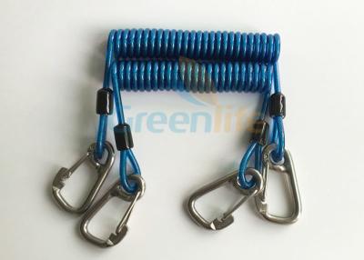 China Retractable Tool Tether Lanyards Blue Spring Elastic Plastic Coiled Tethers for sale