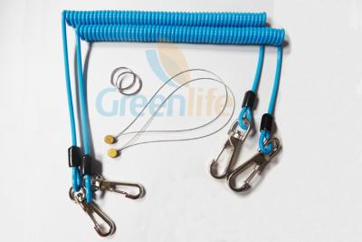 China Sky Blue Stopdrop Plastic Coil Lanyard 18CM With Zinc Alloy Hooks for sale