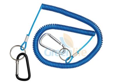 China 8 Meter Fishing Rod Lanyard Aluminum Carabiner Blue Flexible Fishing Safety Line Coiled Spring Rope for sale