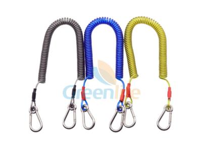 China Stretchable Fishing Pliers Lanyard Tackle Protection Spring Coiled Leash With 2 Carabiners for sale