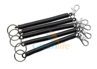 China Long Spring Coiled Key Lanyard Holder Black 12CM With Split Ring / Snap Hook for sale