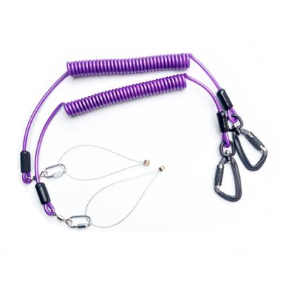 China Purple Nylon Retractable Tool Lanyard Plastic Covered With Aviation Aluminum Hook for sale