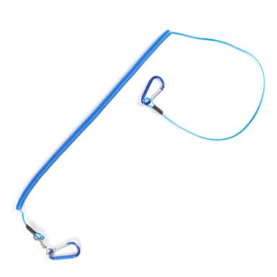 China 5m Full Expanding Stainless Steel Coil Lanyard Blue PU Coated Fishing Rope for sale