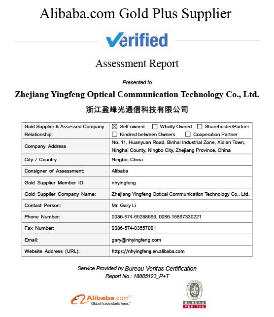 Honor Certificate - ZHEJIANG YINGFENG OPTICAL COMMUNICATION TECHNOLOGY CO.,LTD.
