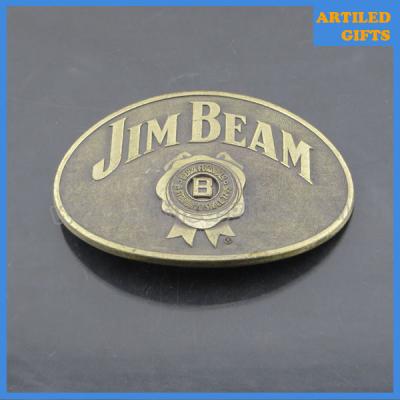 China Emboss logo Jim Beam Antique immitation brass belt buckle for sale